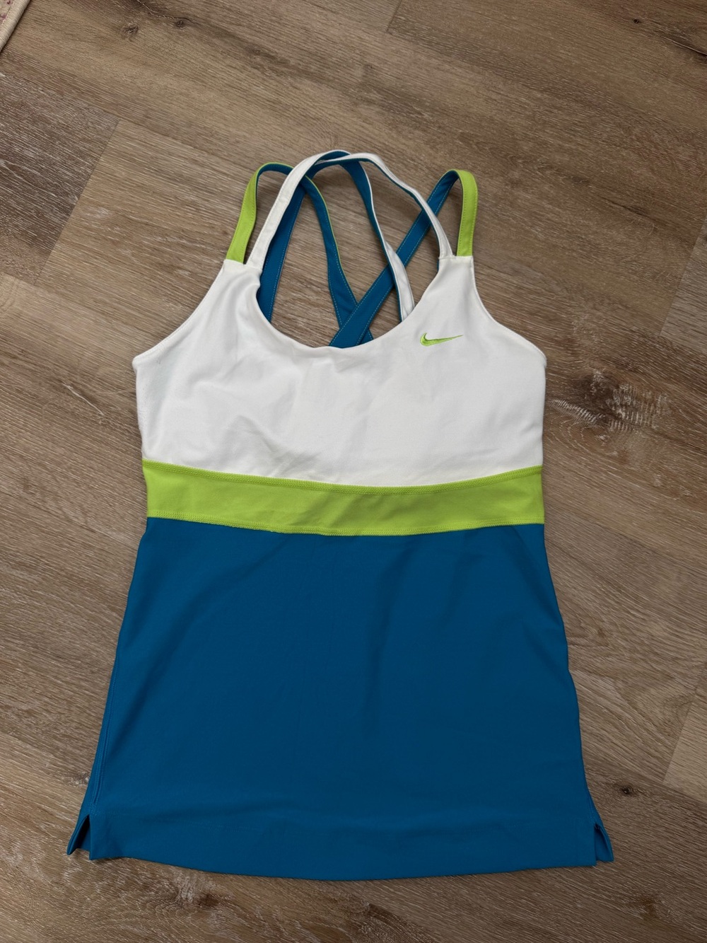 Nike Women’s White Lime Green Teal Cross-Back Athletic Camisole